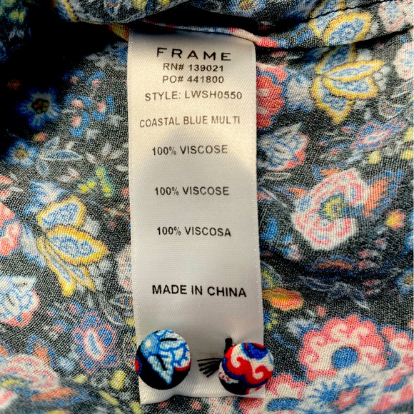 Frame XS Single Sleeve & Shoulder Blue Floral Print Top - Picture 14 of 15